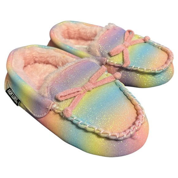 🟣Muk Luks Little Girl’s Rainbow Glitter Moccasin Slippers – Size Small (10-11) - Picture 1 of 7